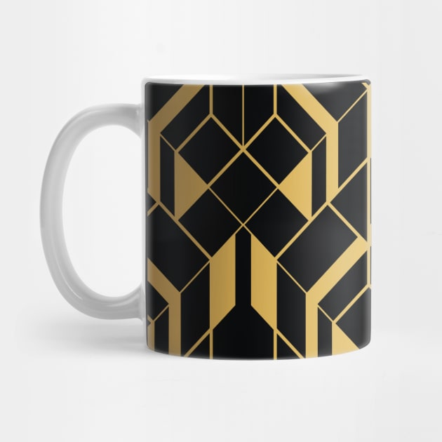 Heavy Faux Foil Gold and Black Diamond Vintage Art Deco Geometric Pattern by podartist